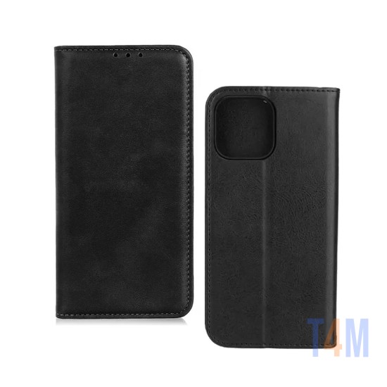 Funda Abatible de Cuero con Bolsillo Interno para Apple iPhone 13 Pro Negro